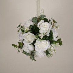 Pomander 8″ Hanging Bouquet Silk Wedding Kissing Ball Flowers #32 White