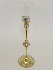 Candle Holder Brass Mother of Pearl Inlay Round 4″Dia 10″High Set of 2