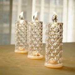 3 Warm White 6″ LED Battery Operated Rose Halo Pillar Candle Lights Party Events