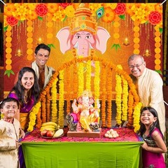 Indian Pooja Traditional Backdrop Indian Religious Festival Marigold 6×3.6ft