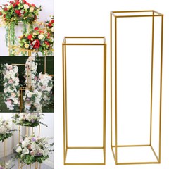 2Pcs Gold Flower Rack Metal Geometric Column Stand Wedding Backdrop Decor