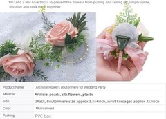 Artificial Pink Rose Corsage Bracelet Set, 2 Pack, Wedding Accessories