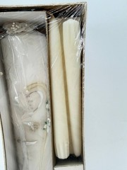 Emkay Wedding Unity Candle Set Silver Ring Cross White 4 Lb New in Box