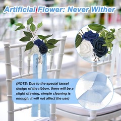 10Pcs Wedding Aisle Decorations Pew Flowers Chair Artificial Flowers Blue, White