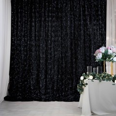 8 ft x 8 ft BLACK Satin Rosette Backdrop CURTAIN Photo Booth Decorations Party