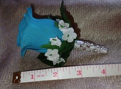 NEW 4″ Long Artificial Turquoise Single Rose Boutonniere With Rhinestone Wrap