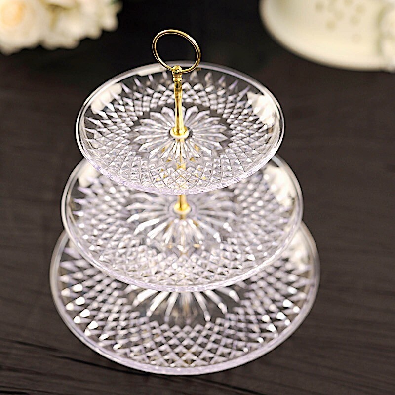 12″ Clear 3 Tier Crystal Plastic Round CUPCAKE HOLDER Party Events Decorations