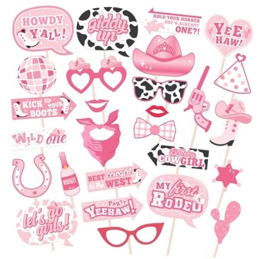 Western Themed Photo Booth Props – 27 Pcs Let’s Go Selfie Props Favors