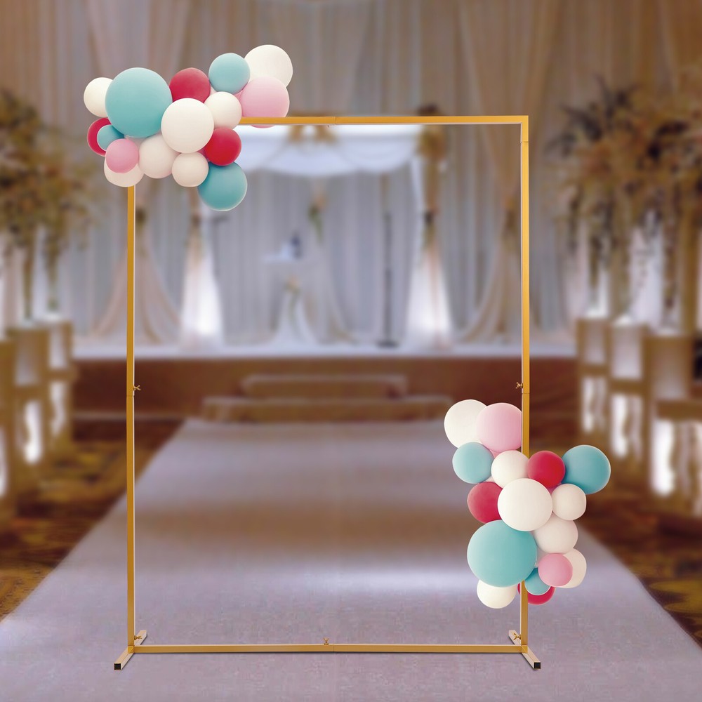 Square Gold Metal Wedding Arch 2m × 1.5m With 45 cm Base Iron Backdrop