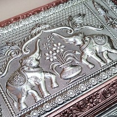 Handcrafted Wooden Dry Fruit Box 6 Section Metal Embossed Elephant Gift Storage