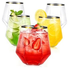 40 Pcak Plastic Stemless Wine cocktail Whiskey Champagne Gold Rim-40 Pack