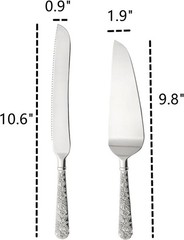 2 PCS Wedding Cake Knife and Server Set, Silver Cake Cutting Set, Vintage Eng…