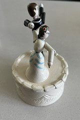 Wood Push Puppet Toy Dancing Bride Groom On Wedding Cake Topper,
