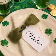 12 PCS Place Cards Table Setting 3.54″x1.96″ Name Tags With Ribbon Olive Green