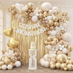 White and Gold Birthday Decorations for Women with Sand White Metallic Gold
