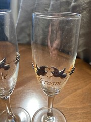 Rawcliffe Toasting Champagne Flutes Bride & Groom Pewter Doves And Flowers VTG