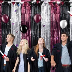 3 Pack 3.3Ft x 6.6Ft Graduation Foil Fringe Curtain Backdrop Decorations, Mar…