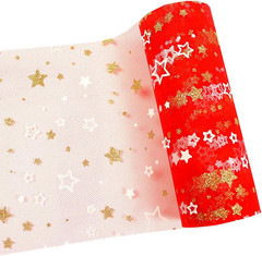 Gold Star Glitter Tulle Rolls 6 Inch X 10 Yards (30 Feet) Red Color for Table Ru