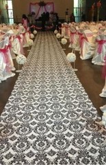 100 ft Flocking Damask Taffeta Wedding Aisle Runner Black White Flocked Fabric
