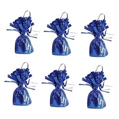 Metallic Wrapped Balloon Weights, Set of 6, Blue Party Decorations with Loop