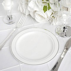 Plastic WHITE with Silver Rim 6″ PLATES Disposable Party Wedding WHOLESALE