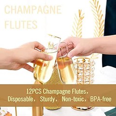 N9R 12PCS Plastic Champagne Flutes, 9 oz 12 Count (Pack of 1), Gold-12PCS