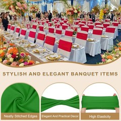 50 Pcs Spandex Chair Sashes Bows with Slider Buckle, Green