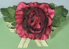 Large Deep Red Velveteen Silk Rose & Bow Corsage Princess «Kachi» Garden Flower