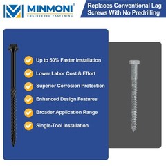 6 inch Hex Exterior Structural Wood Lag Screws (50 Pack), 1/4» x 6» Black O…
