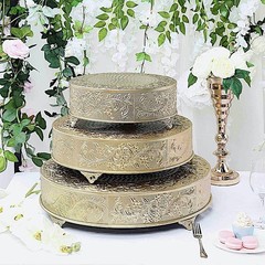 GOLD 18″ wide Round Floral Embossed Cake Stand Cupcake Display Wedding Party