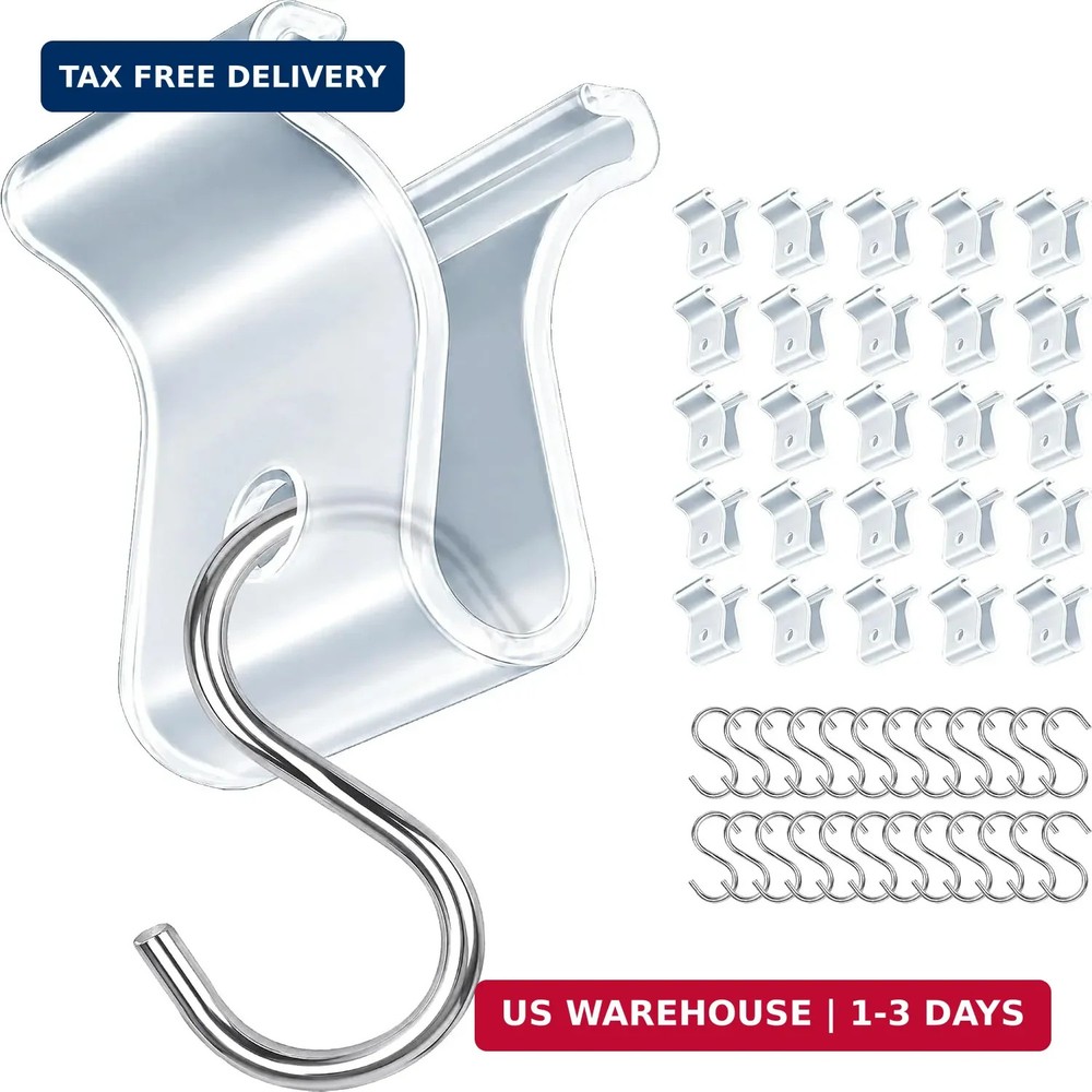 Gluposti Drop Ceiling Grid Clips for Hanging with S Hooks, Clear, 50 Pieces | Pl