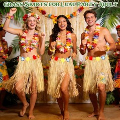 Luau Party Decorations, Grass Table Skirt for Large, 2PCS Straw Yellow