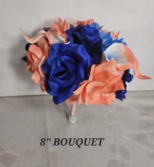 Coral Royal Blue Rose Calla Lily Bridal Wedding Bouquet Accessories