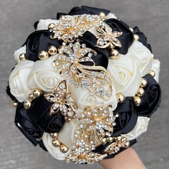New Bridal Bouquet Exquisite Rhinestone Silk Rose and Pearl Handmade
