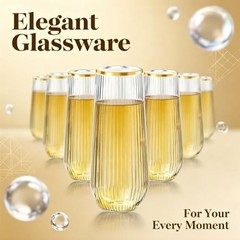 Lueumxc 48 Pack Plastic Champagne Flutes, 9 Oz Ribbed 48pack Gold Rim Ribbed