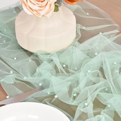 Pearl Table Runner Boho Rustic Tulle Lace Spring Easter 10ft x 1pc Sage Green