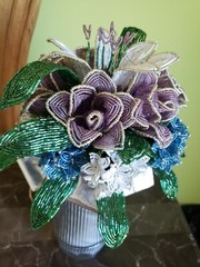 Beaded Flower Wedding Bridal Bouquet W/White Blue Purple Handmade Flowers