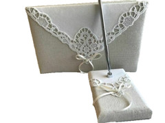 Guest Book and Pen Set, Lillian Rose Country Lace, White and Ivory