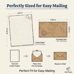 90 Pack Airmail Stationery Paper Set, Vintage 6.9 x 9.25 inches, Off White