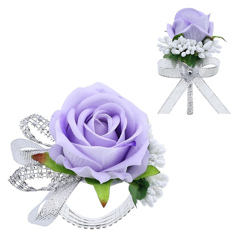 2Pcs Light Purple Rose Corsage and Boutonniere Set, Artificial Wrist Corsage …