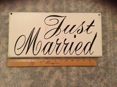 White Wooden Wedding Sign | Here Comes The Bride/Just Married, 16 inches
