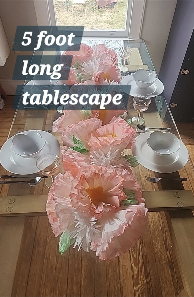 •EVENT IN A BOX• Handcrafted Paper Blooms, 60″x 15″ tablescape •weddings•events•