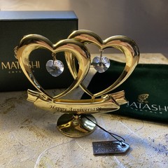 24k Gold Plated Happy Anniversary Heart Ornament Made w/Genuine Matashi Crystals