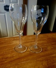 Vintage Etched Glass Champagne Flutes Set of 2 Wedding Toast Decorated Bride