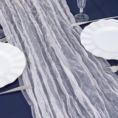 9 feet White Crinkled Sheer Organza Table Runner Wedding Party 9 feet,