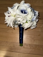 Lot Of 3 Sink Floral Bouquets Bride Groom Maid Of Honor Flower Girl Blue & White