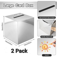 2 Pack Charming Silver Wedding/Party/Birthday 10″ Money Box/Card Box