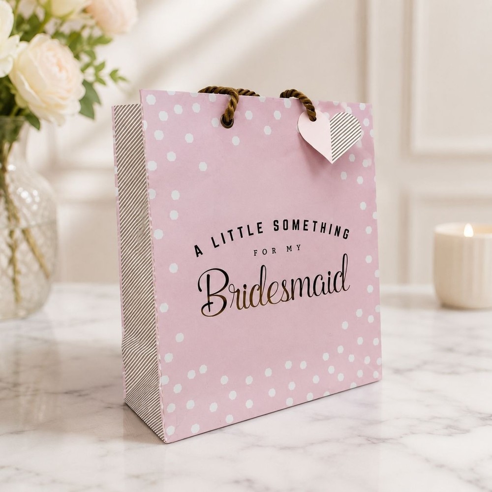 Bridesmaid Gift Bags Set of 6 Pink Polka Dot Bridal Shower Wedding Favor