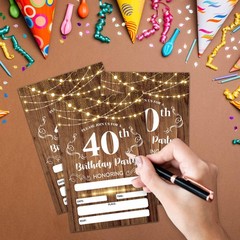 CLIRBE 40th Birthday Invitations, Party Invitations 6″ x 4″,