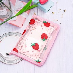 Zipper Binder Clear Refillable Notebook Shell Cute Strawberry Lace A6 Pink